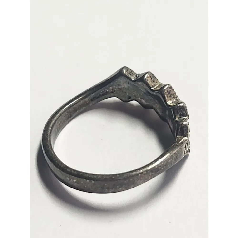 Beautiful Sterling Silver Marcasite Wave Ring Size 7 NF 925 Oxidized